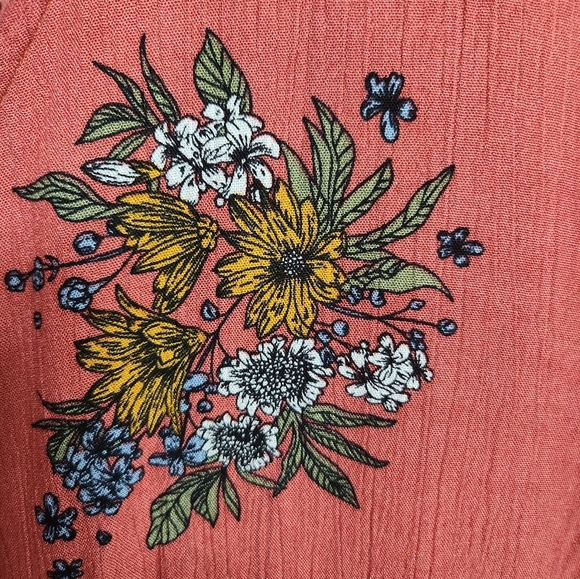 Floral Kimono Wrap Cover-up Midi Flowy 3/4 Sleeve Catch Me Medium Coral Pink - Picture 7 of 9